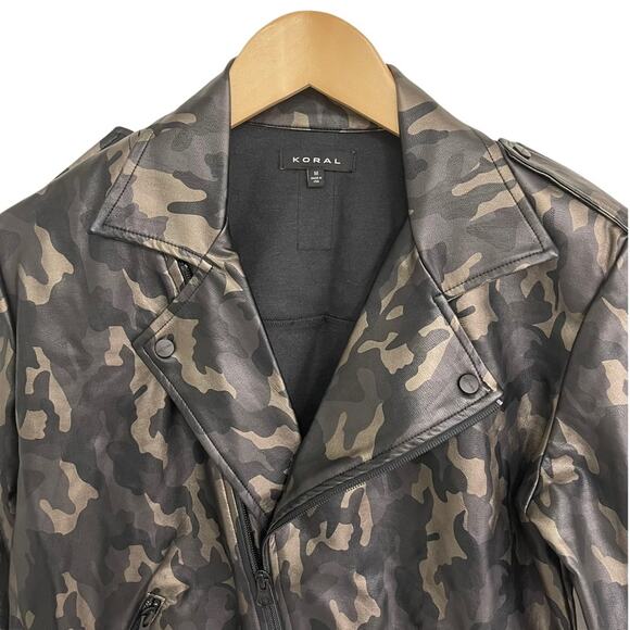 NWOT KORAL Specter Camo Metallic Vegan Faux Leather Moto Jacket Medium - Picture 8 of 16